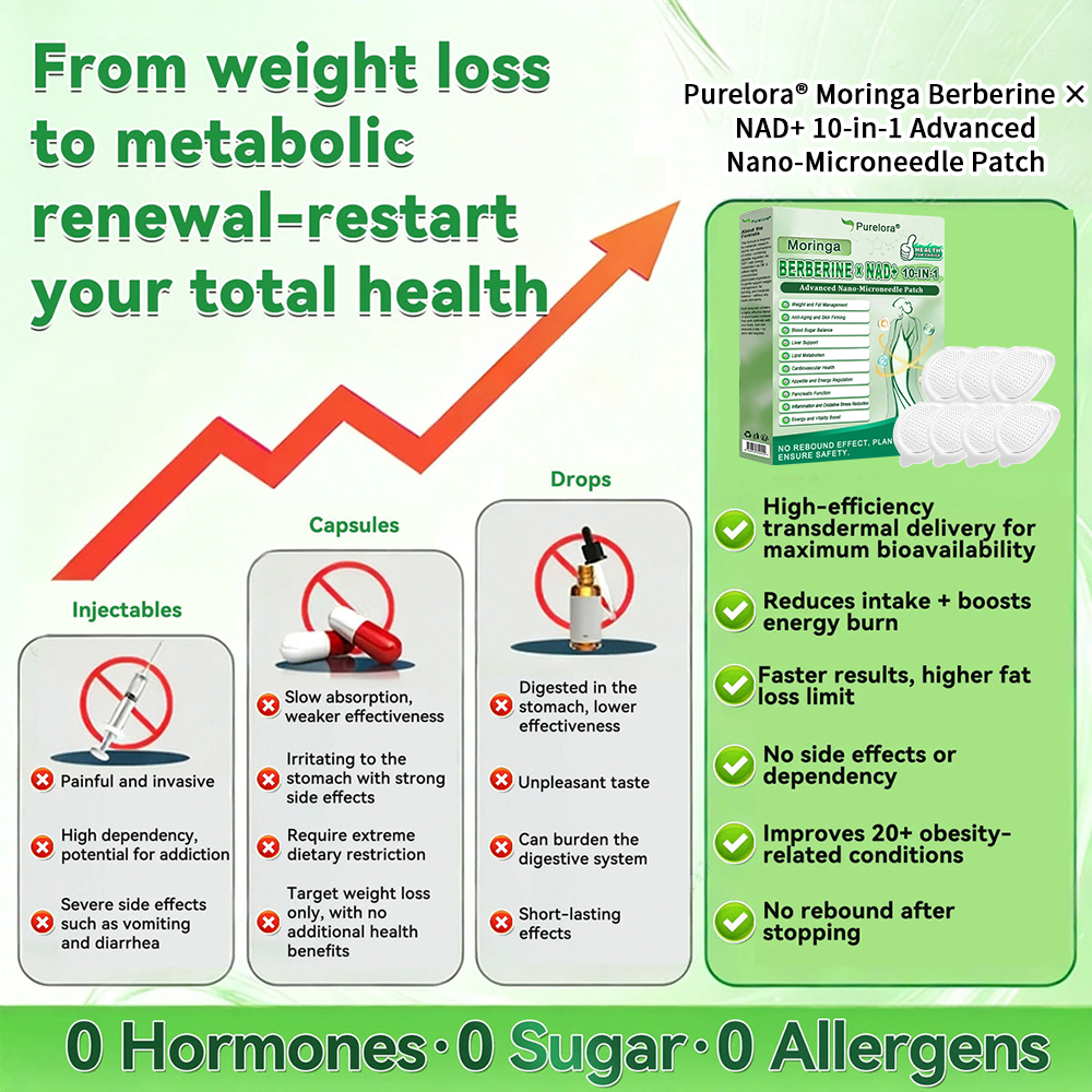 🌟 Highly Rated| Purelora® Moringa Berberine × NAD⁺ 10-in-1 Nano Microneedle Patch (Just once daily, visible changes in 7 days) ✅ Supports weight management, loose skin, diabetes care, sleep apnea, joint comfort, and more