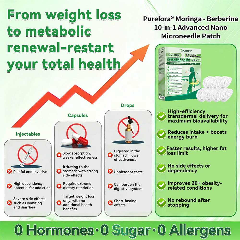 🔥Online UK| Purelora® Moringa Berberine × NAD⁺ 10-in-1 Nano Microneedle Patch (Just once daily, visible changes in 7 days) ✅ Supports weight management, loose skin, diabetes care, sleep apnea, joint comfort, and more