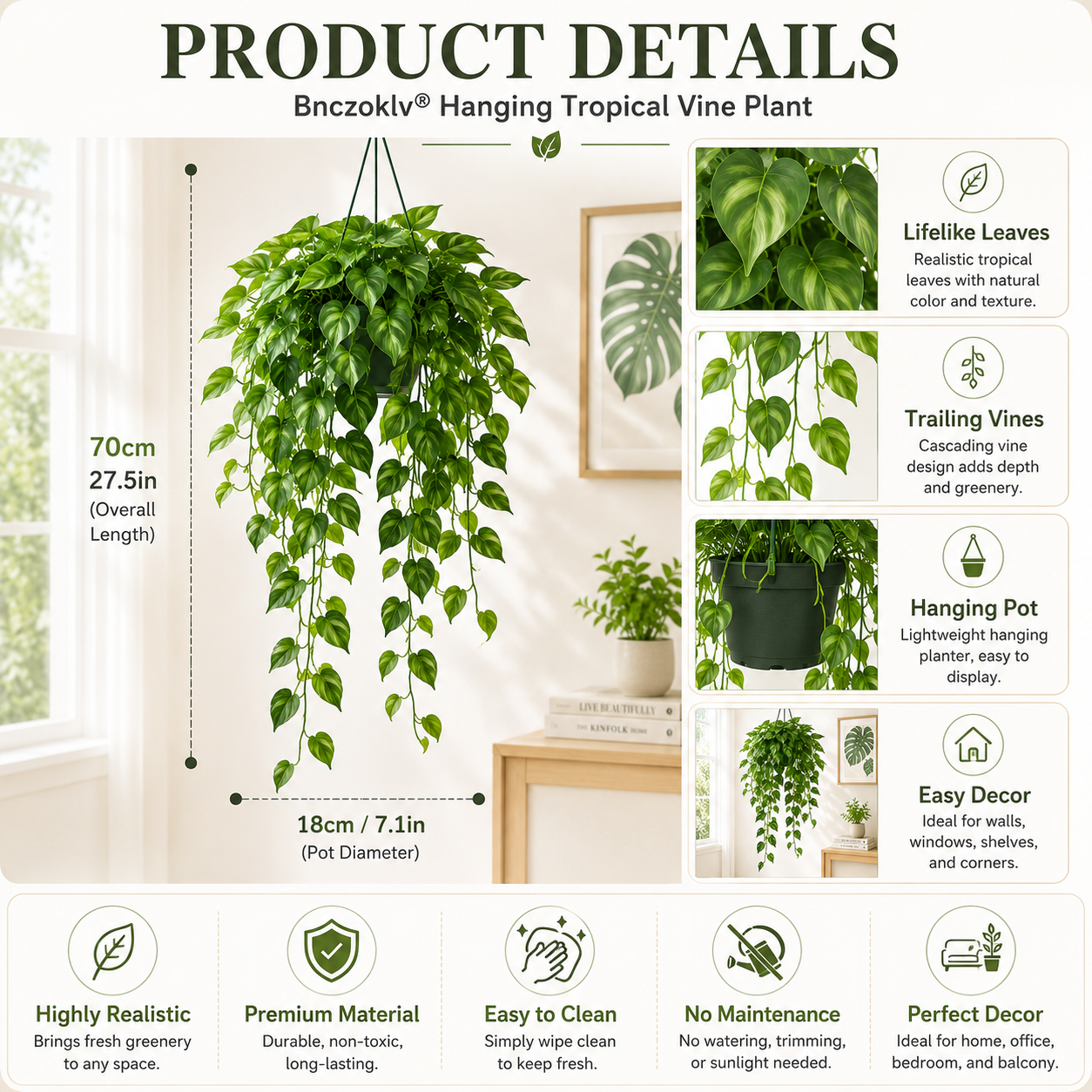 Bnczoklv® Hanging Tropical Vine Plant