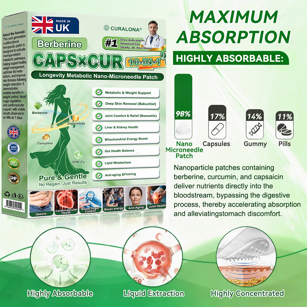 🔥 New Arrival | Curalona® Upgraded 10-in-1 Microneedle Patch – Berberine & NAD+ for Metabolic Support, Bakuchiol for Skin Renewal, Boswellia for Joint Comfort – Day & Night Transdermal Patch – 7 Patches – Visible Results in 7 Days