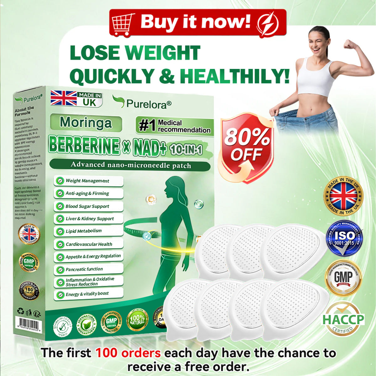 ⭐ Top Rated| Purelora® Moringa Berberine × NAD⁺ 10-in-1 Nano Microneedle Patch (Just once daily, visible changes in 7 days) ✅ Supports weight management, loose skin, diabetes care, sleep apnea, joint comfort, and more