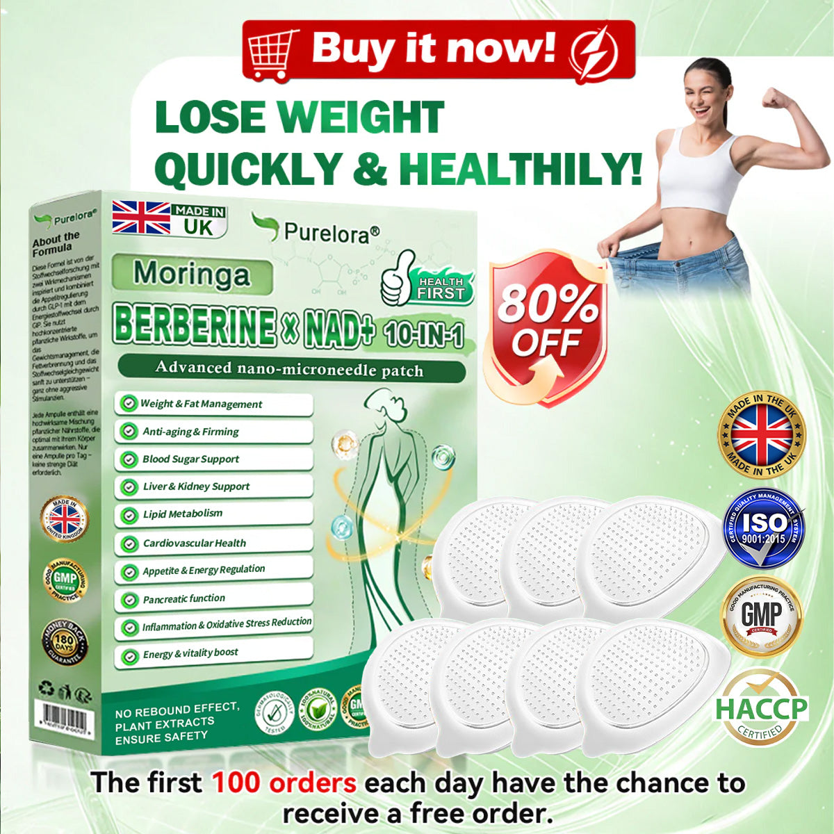 🧪 Well-Reviewed| Purelora® Moringa Berberine × NAD⁺ 10-in-1 Nano Microneedle Patch (Just once daily, visible changes in 7 days) ✅ Supports weight management, loose skin, diabetes care, sleep apnea, joint comfort, and more