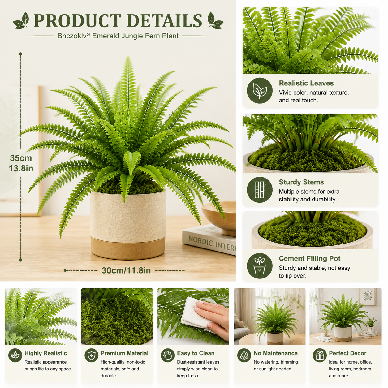 Bnczoklv® Emerald Jungle Fern Plant