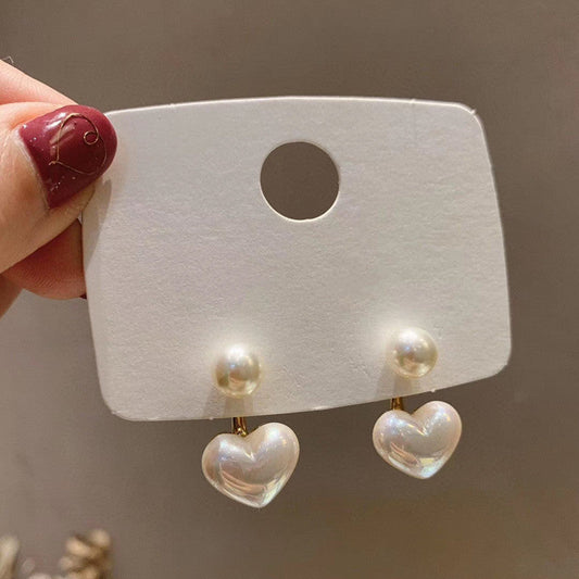 2025 New Korean Style Contracted Heart Pearl Earrings Zircon Geometric Stud Earring