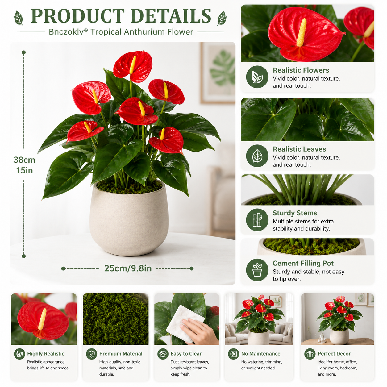 Bnczoklv® Tropical Anthurium Flower