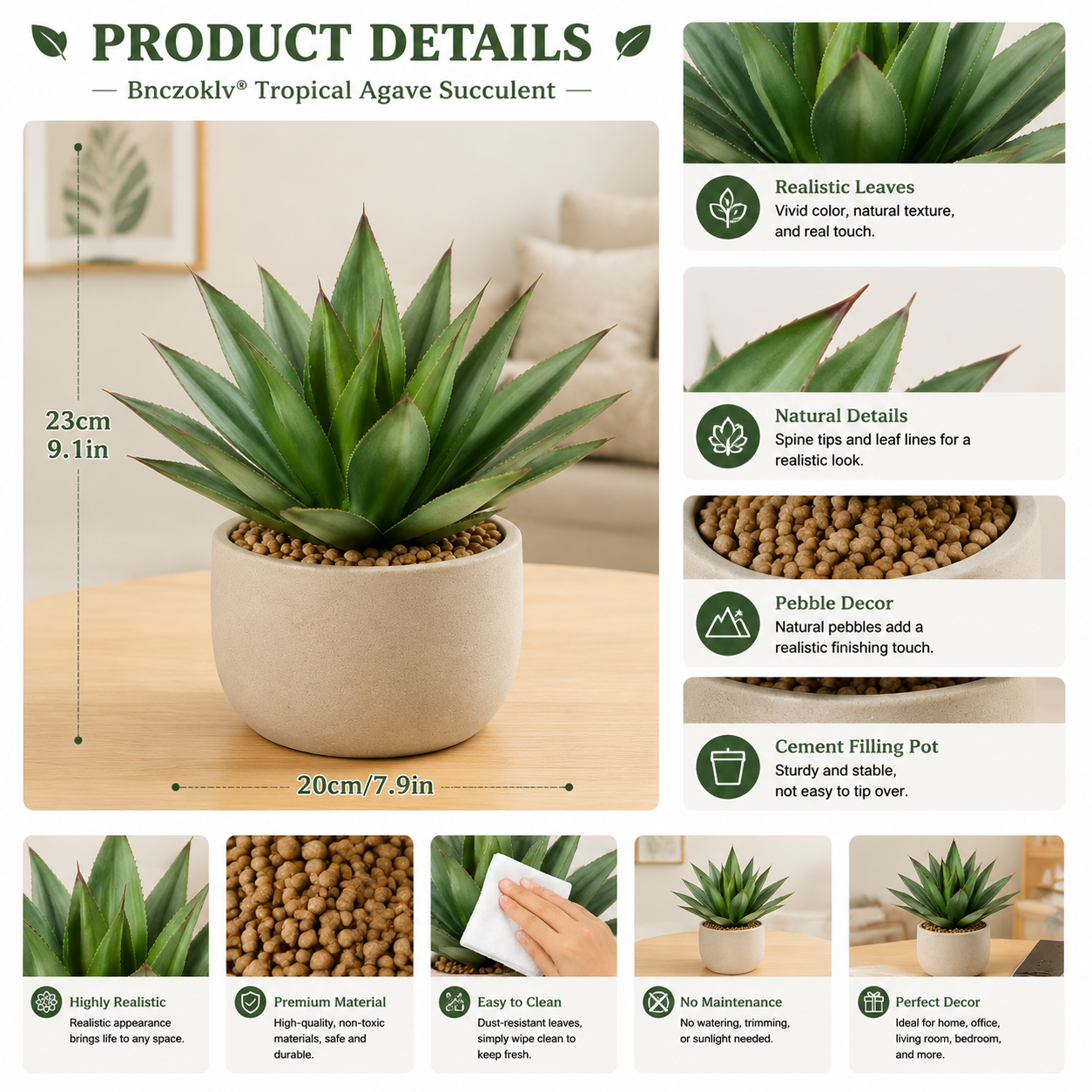 Bnczoklv® Tropical Agave Succulent