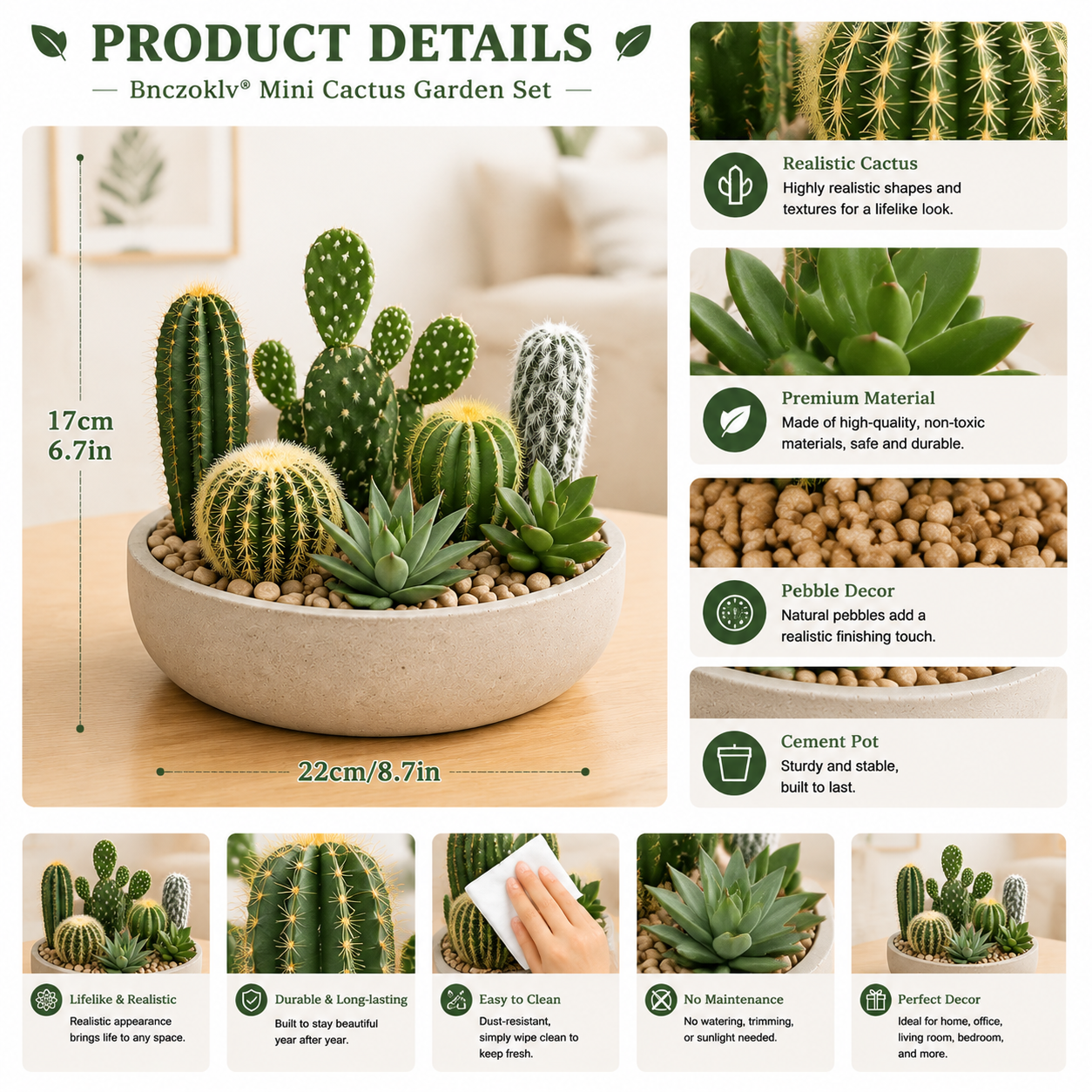Bnczoklv® Mini Cactus Garden Set